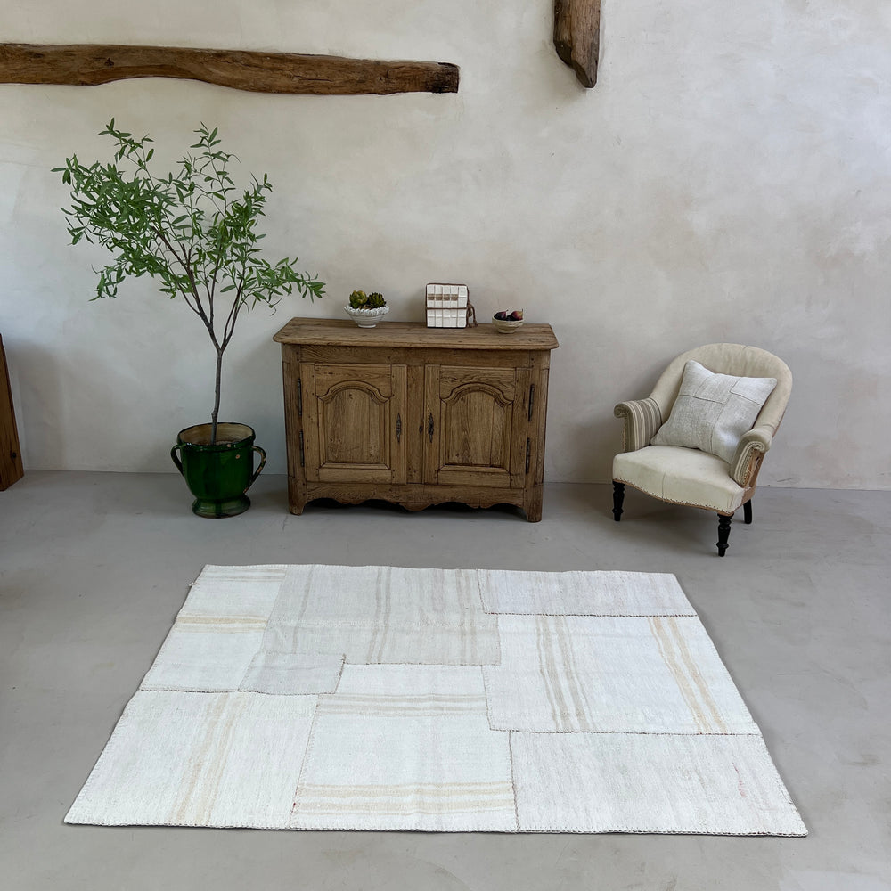 Vintage linen patchwork area rug No:9, 155cm x 208cm
