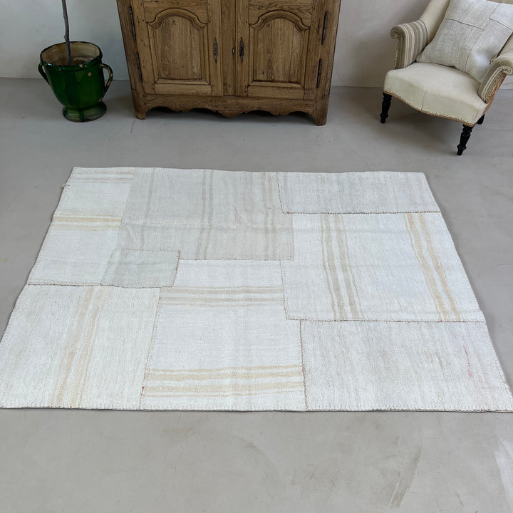 Vintage linen patchwork area rug No:9, 155cm x 208cm