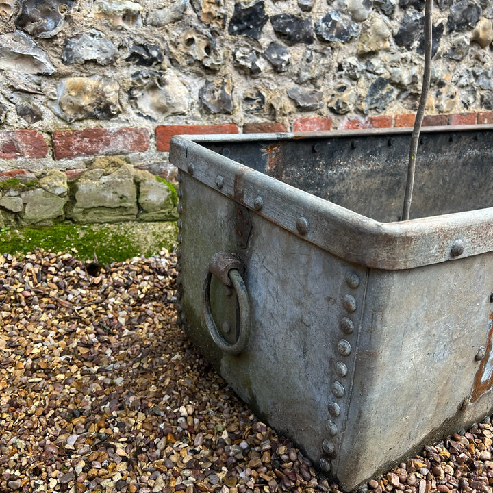 Vintage riveted trough planter with Ring handles