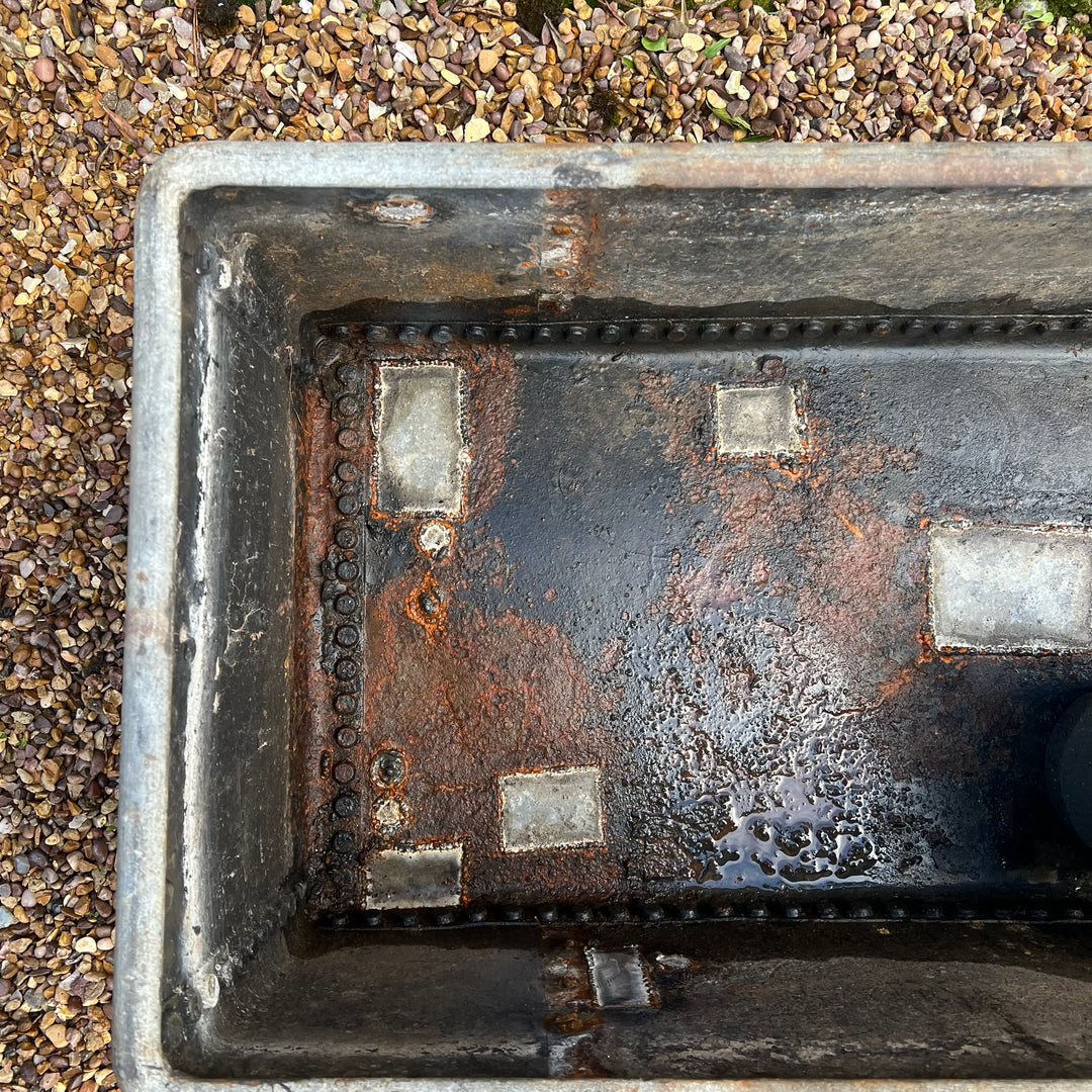 Vintage riveted trough planter with Ring handles