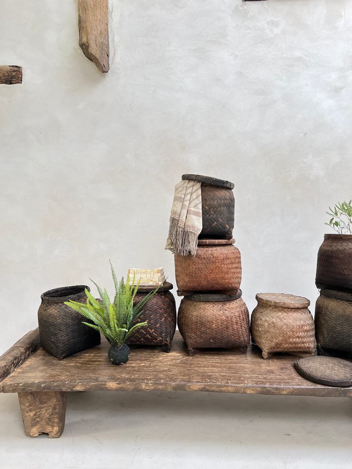 Vintage storage basket with lid | Lombok f