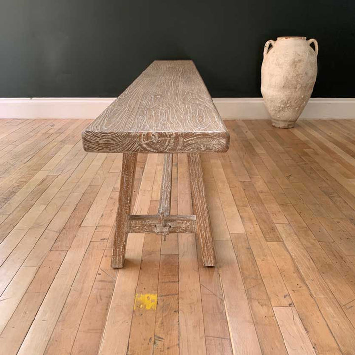 Whitewashed Reclaimed Elm dining bench | Snowdon