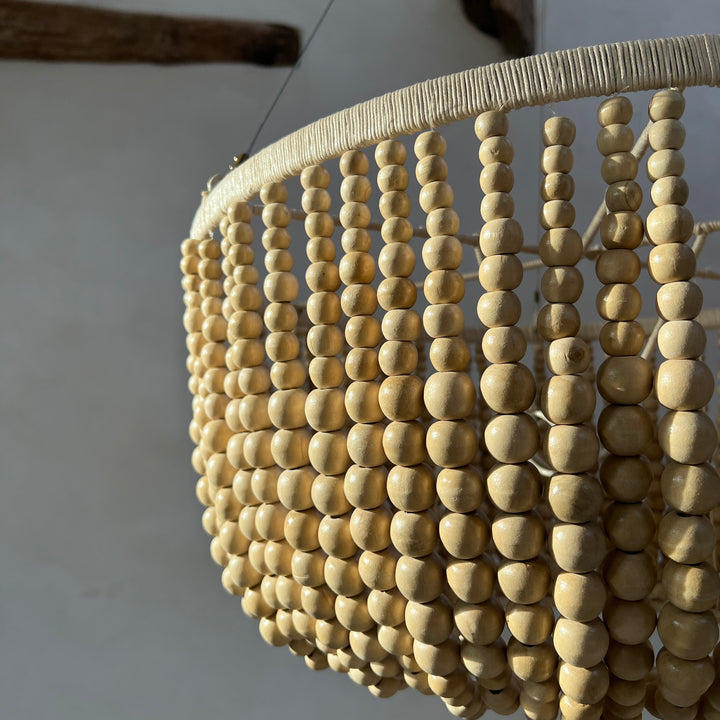 Wooden bead chandelier natural