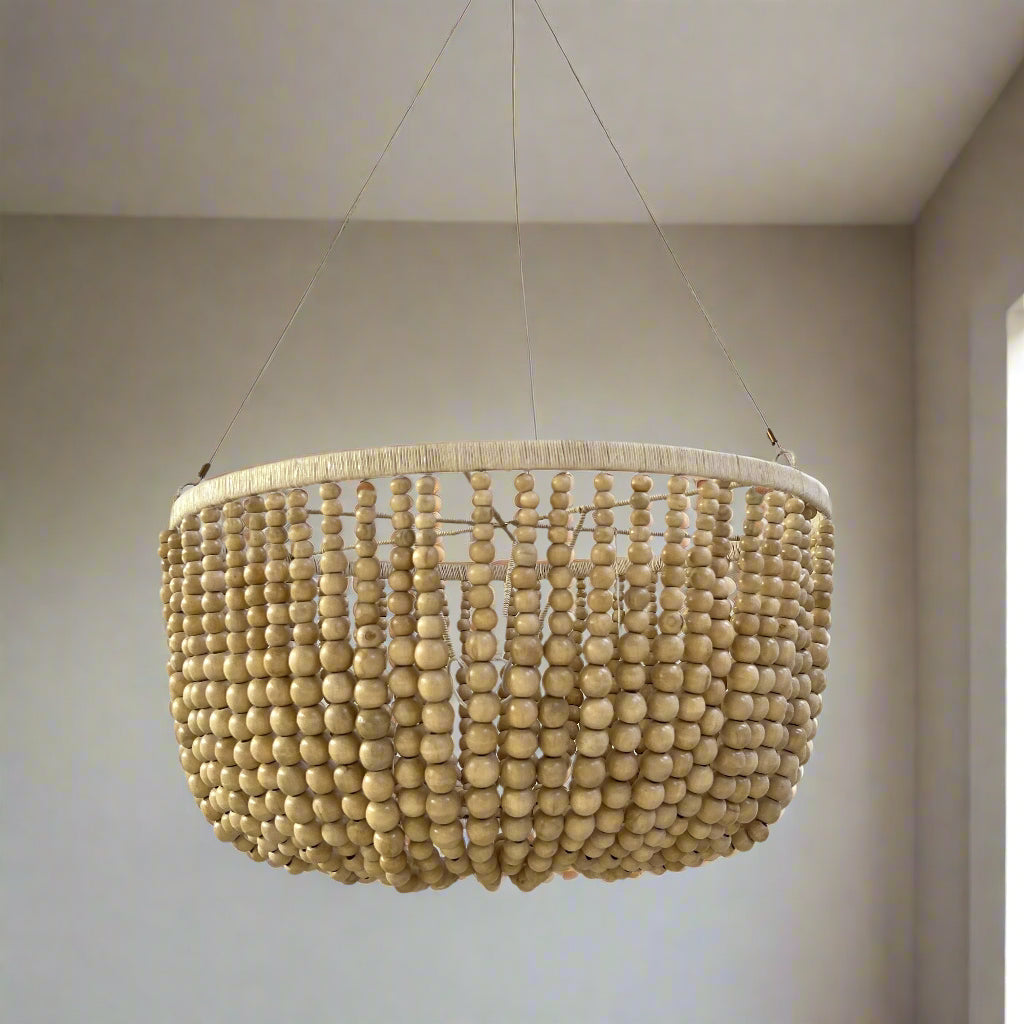 Wooden bead chandelier natural