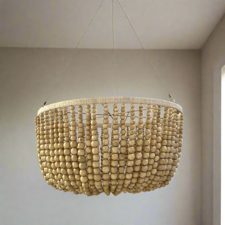 Wooden bead chandelier natural