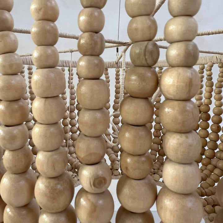 Wooden bead chandelier natural detail