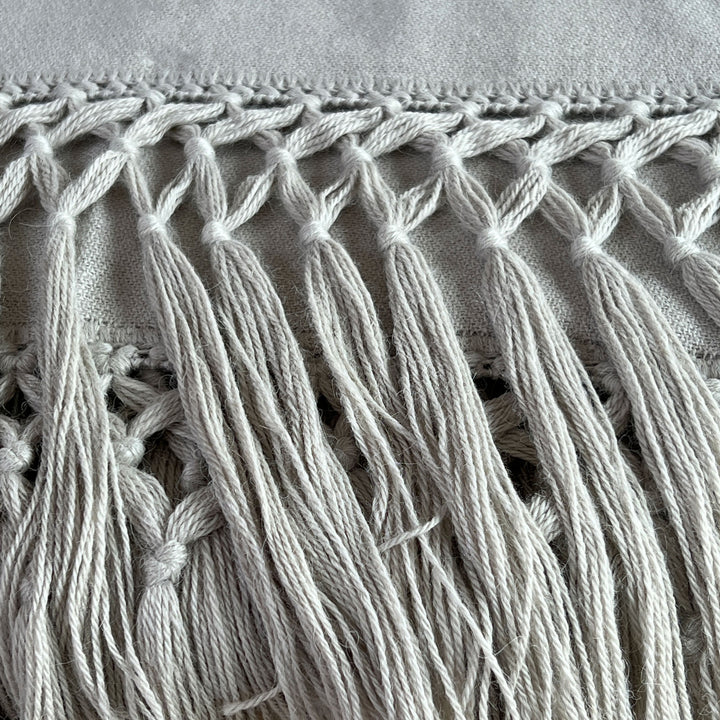 Woven Alpaca Throw Dove tassel detail