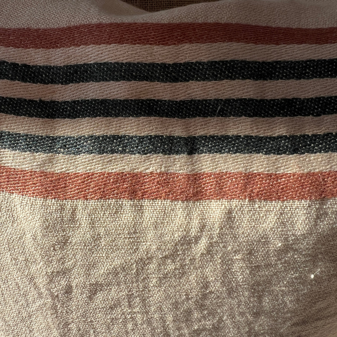 Woven Linen Cushion Indigo & Blush stripes