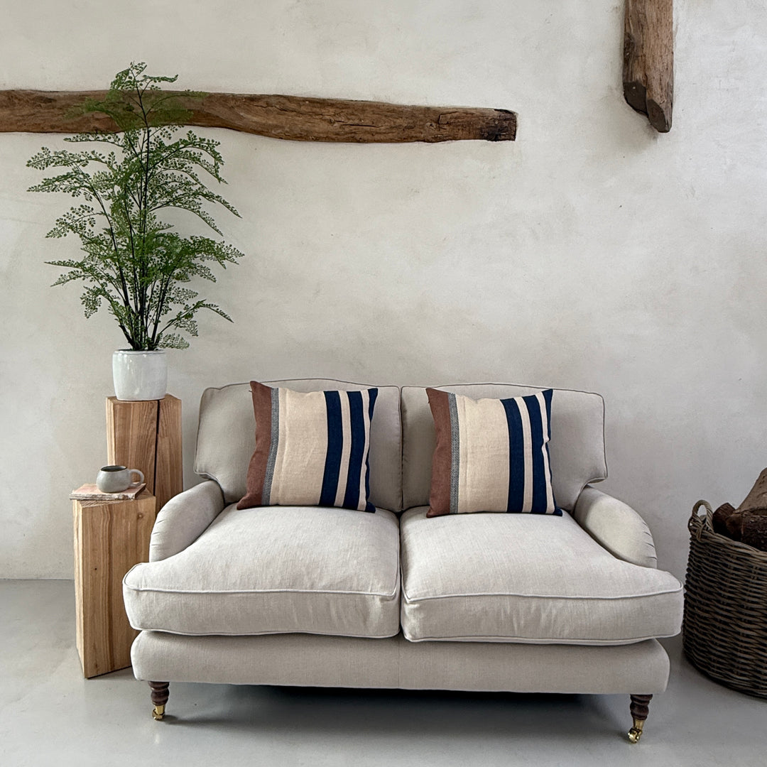 Woven Linen Cushion | Indigo Ochre Stripe