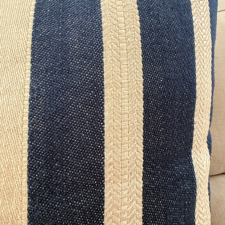 Woven Linen Cushion | Indigo Ochre Stripe