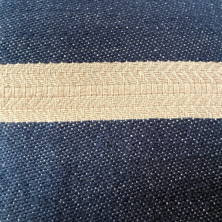 Woven Linen Cushion | Indigo Ochre Stripe
