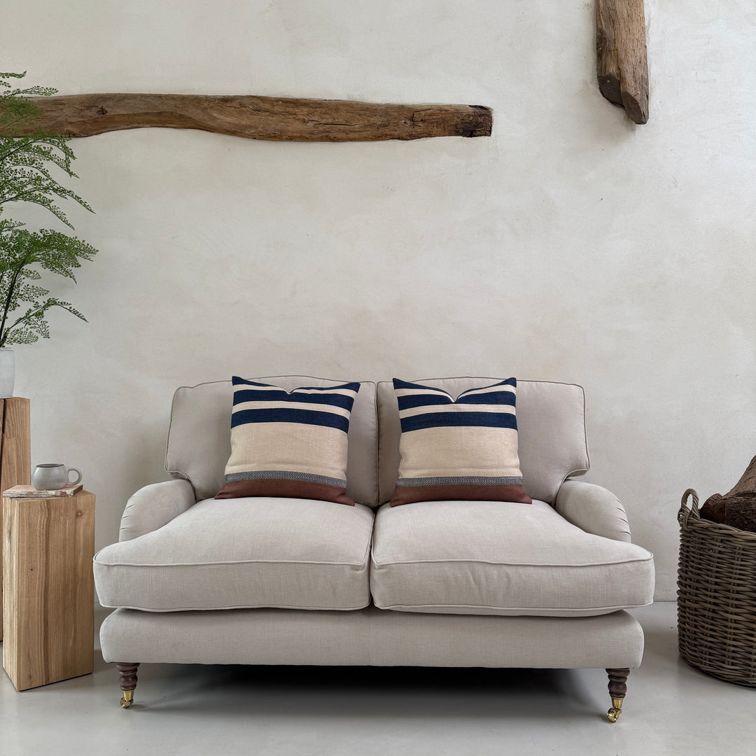 Woven Linen Cushion | Indigo Ochre Stripe 