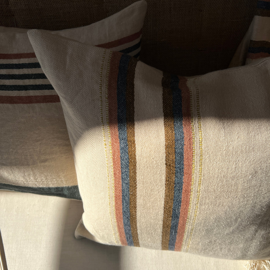 Woven Linen Cushion Indigo & Warm Stripes