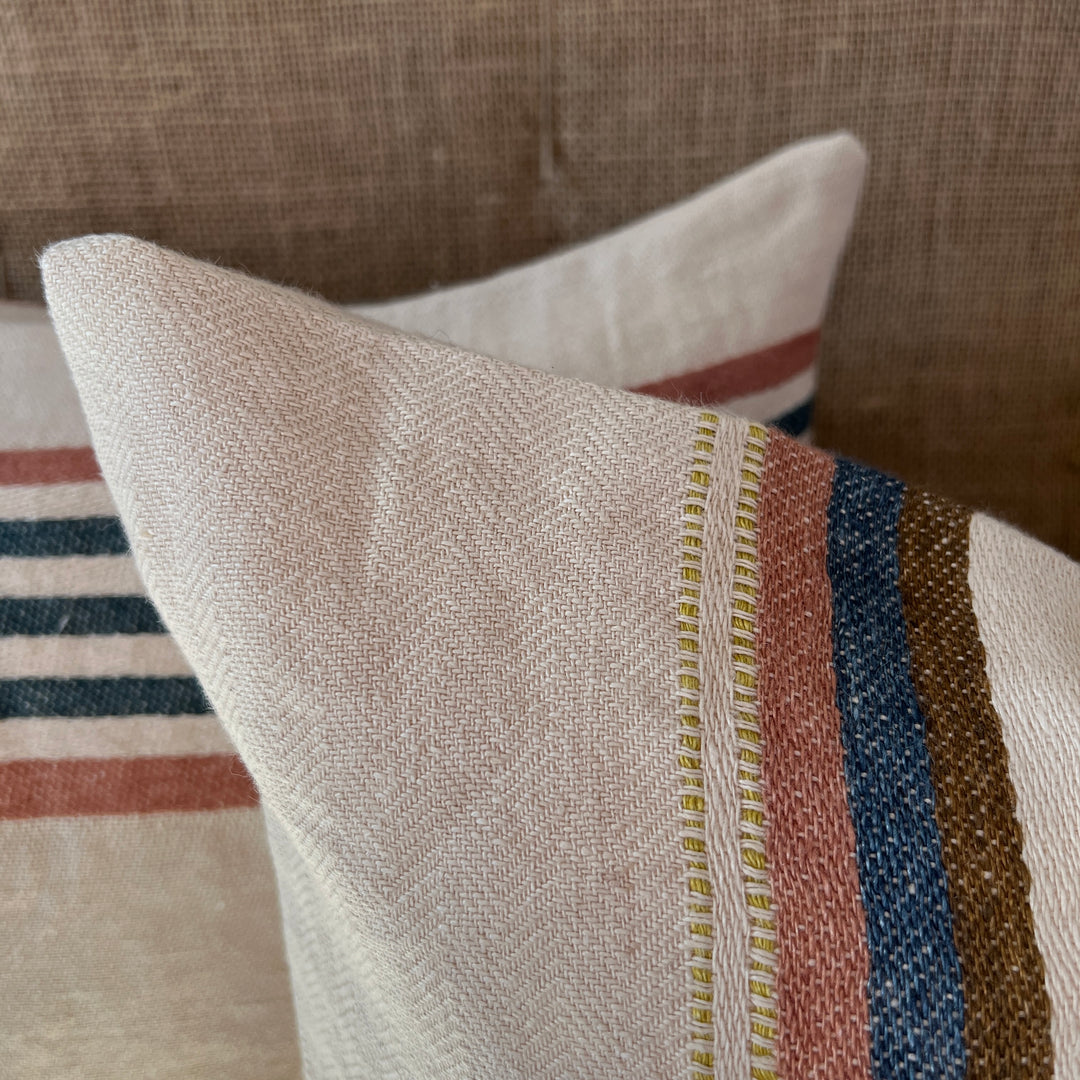 Woven Linen Cushion Indigo & Warm Stripes