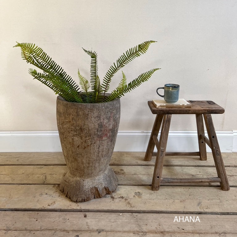 XL Antique Rustic Wooden Mortar