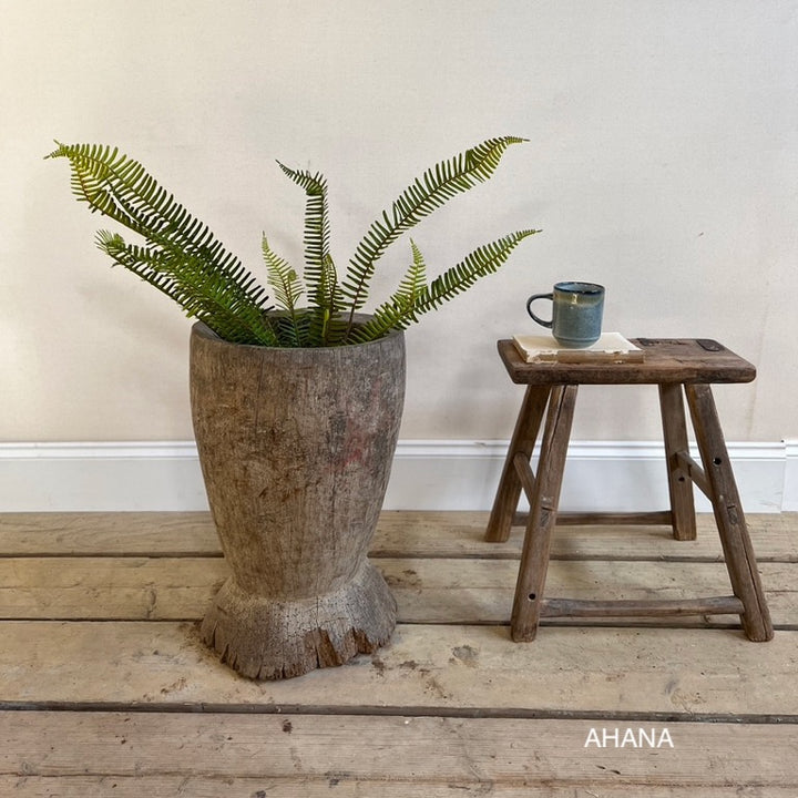 XL Antique Rustic Wooden Mortar