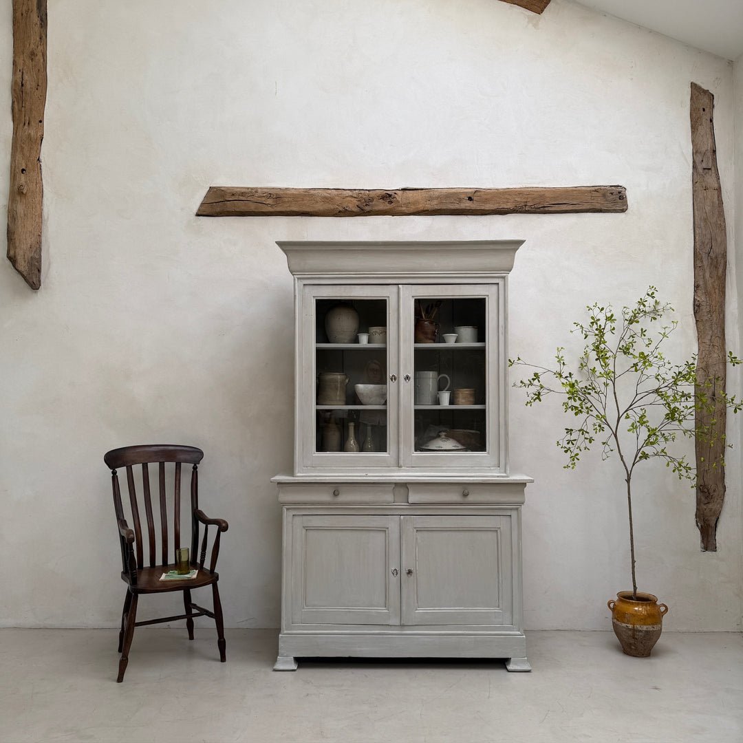 Antique French painted oak Buffet Deux Corps Colette displayed in a contemporary country interior.
