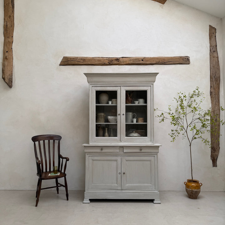 Antique French painted oak Buffet Deux Corps Colette displayed in a contemporary country interior.
