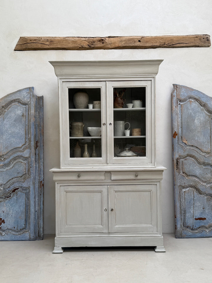 Antique French painted oak Buffet Deux Corps styled in a light-filled contemporary country home.
