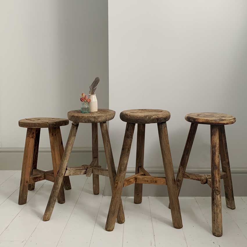 Antique Rustic Round Top Stool – Home Barn