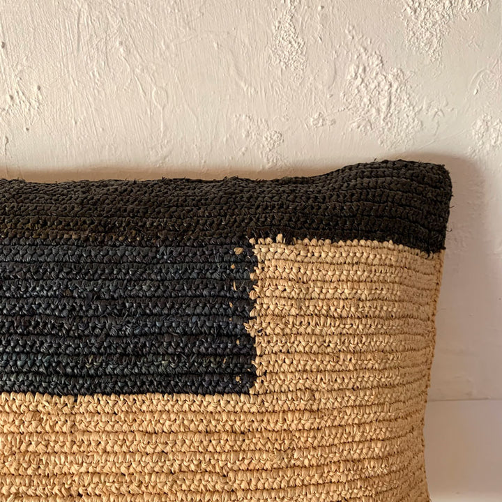 Woven Seagrass Abstract Cushion | Blue Black