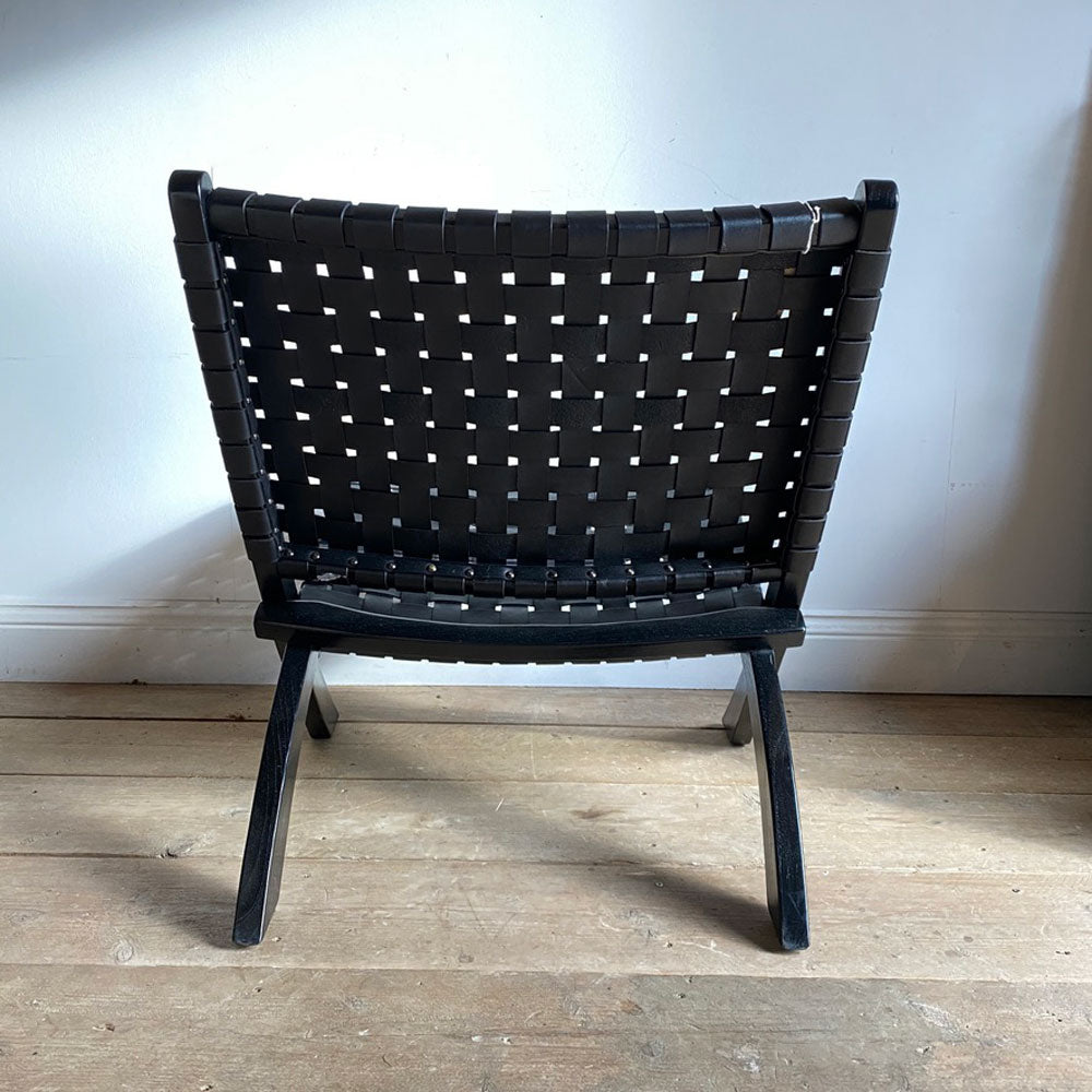 woven Black leather folding chair