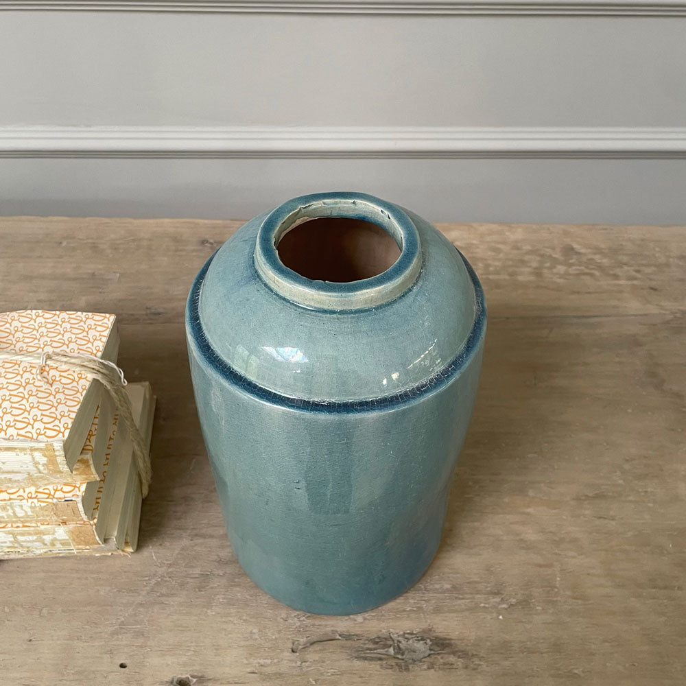 Artisan crackle vase blue
