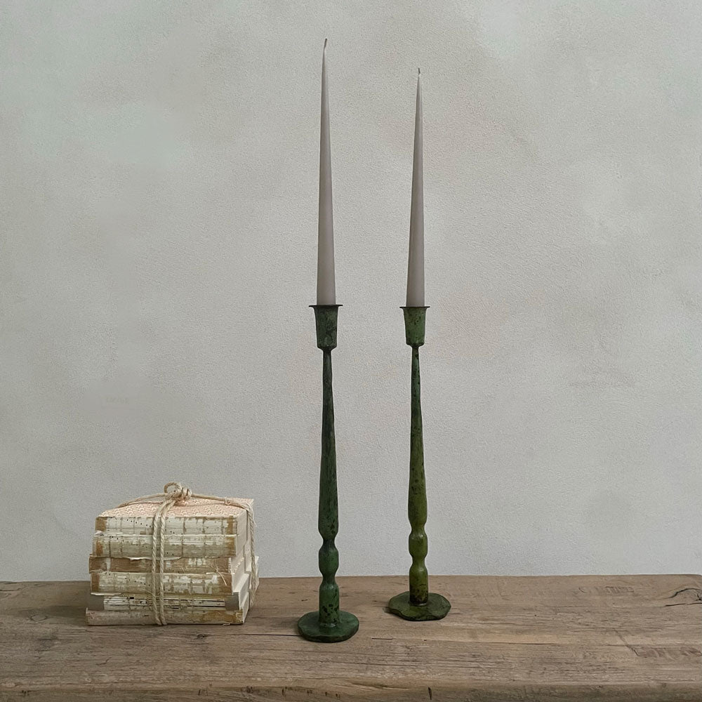 Rustic Green Iron Candlestick Holder