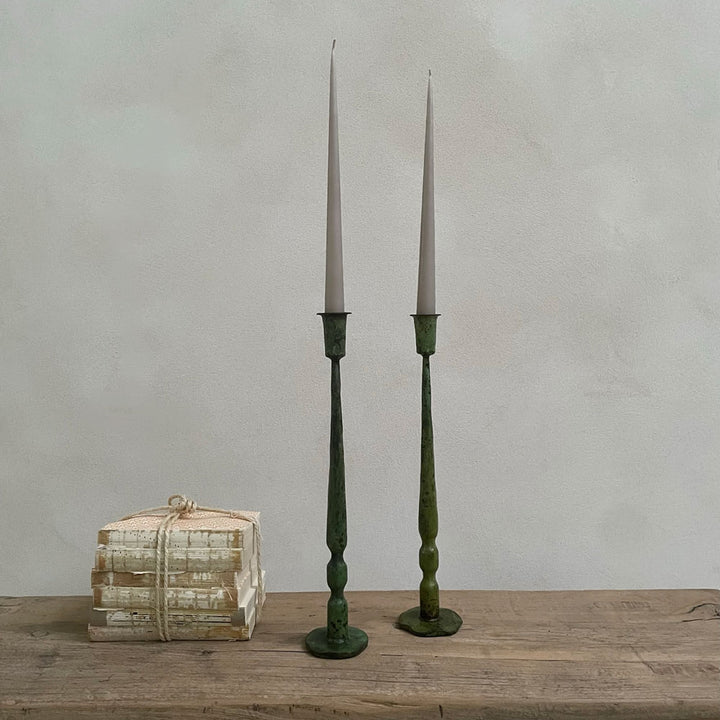 Rustic Green Iron Candlestick Holder