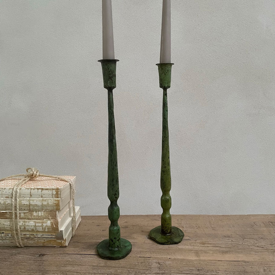 Rustic Green Iron Candlestick Holder