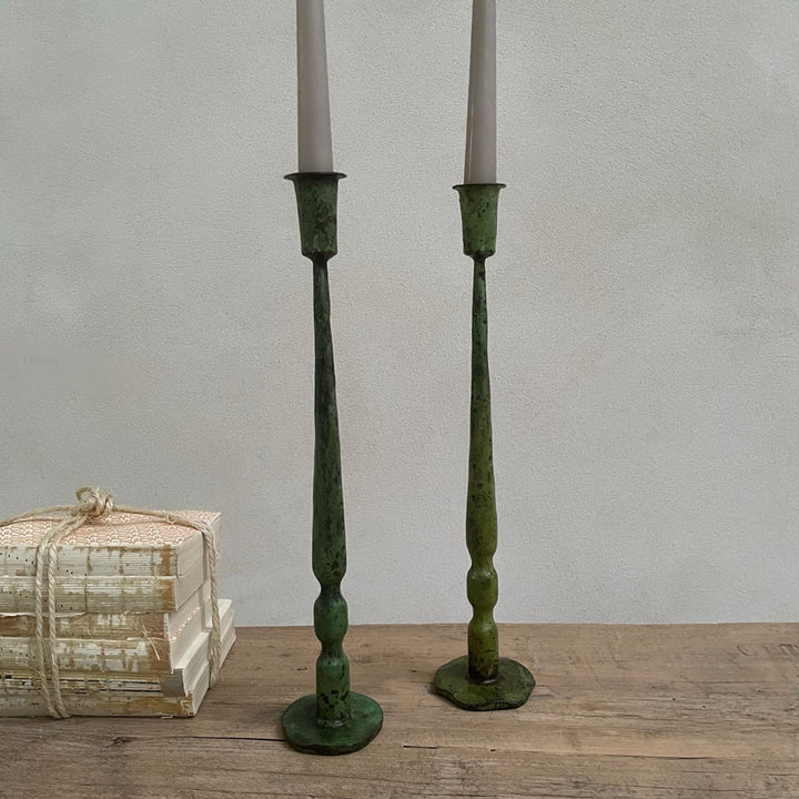 Rustic Green Iron Candlestick Holder
