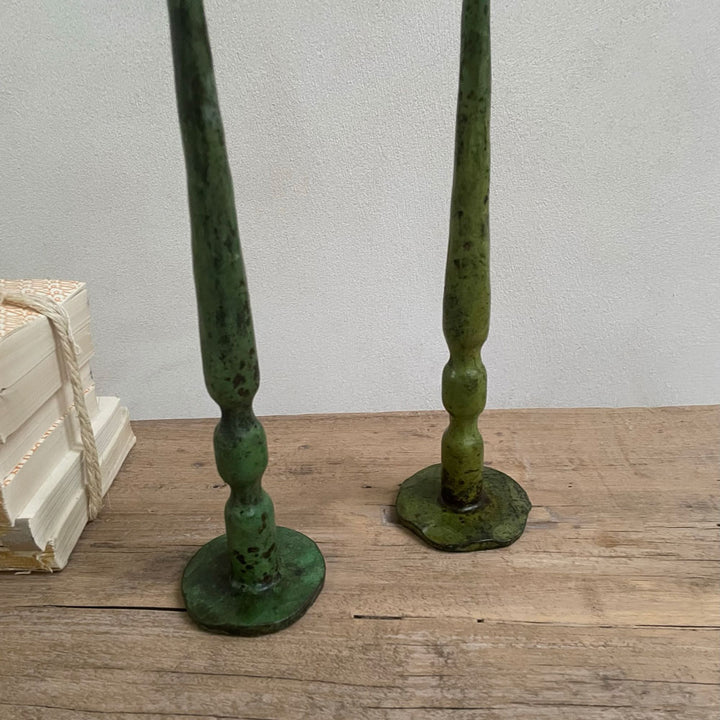Rustic Green Iron Candlestick Holder