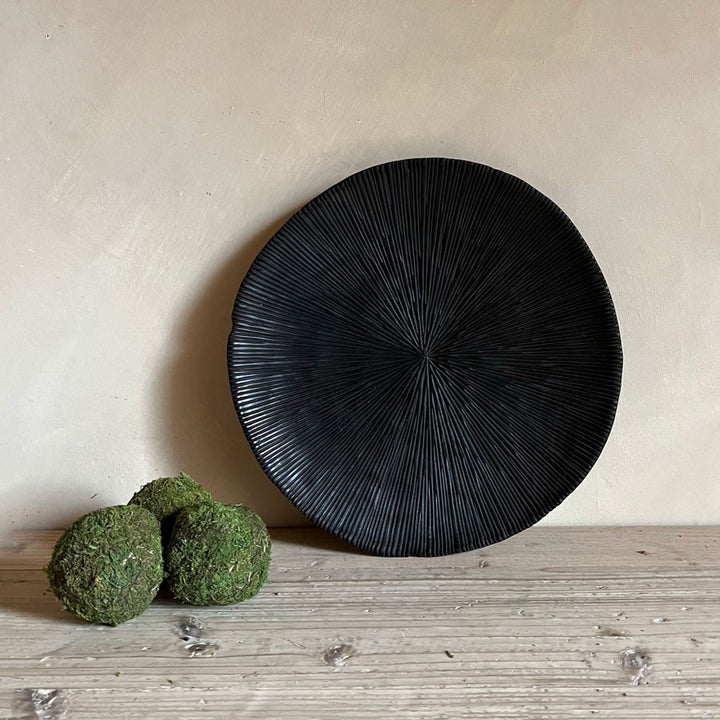 Black carved teak plate large