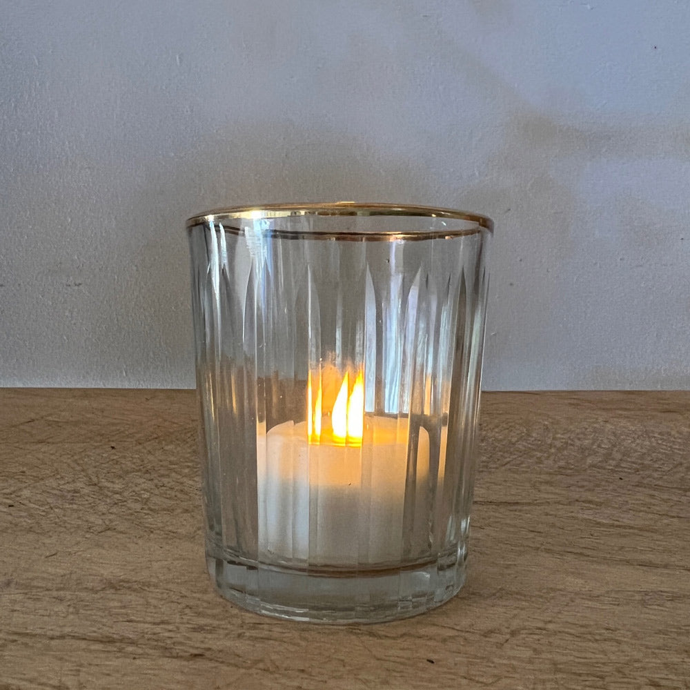 Reeded glass candle holder | Gold