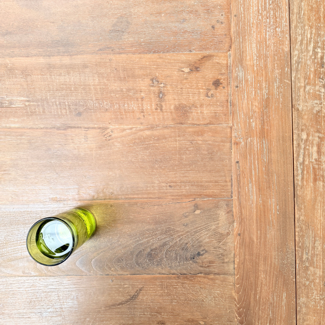 Surface Character Detail of our rich warm dark reclaimed wood dining table which extends from 200cm to either 250cm or 300cm as required