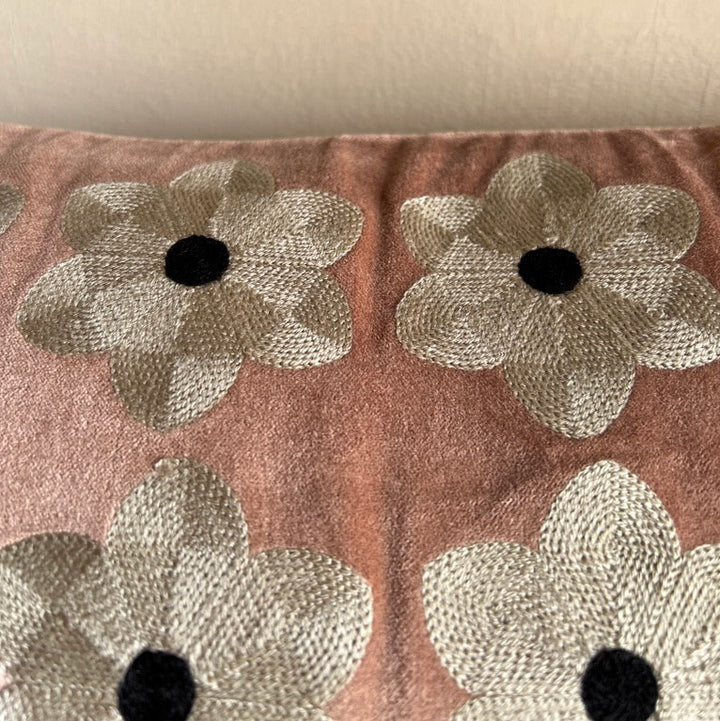 Daisy Embroidered Velvet Cushion