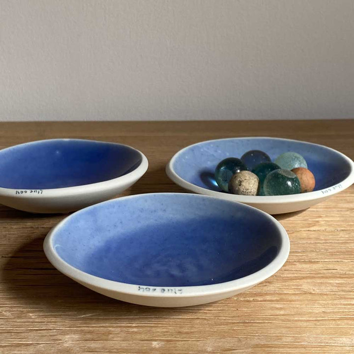 Small handmade ceramic glazed dish | Blue
