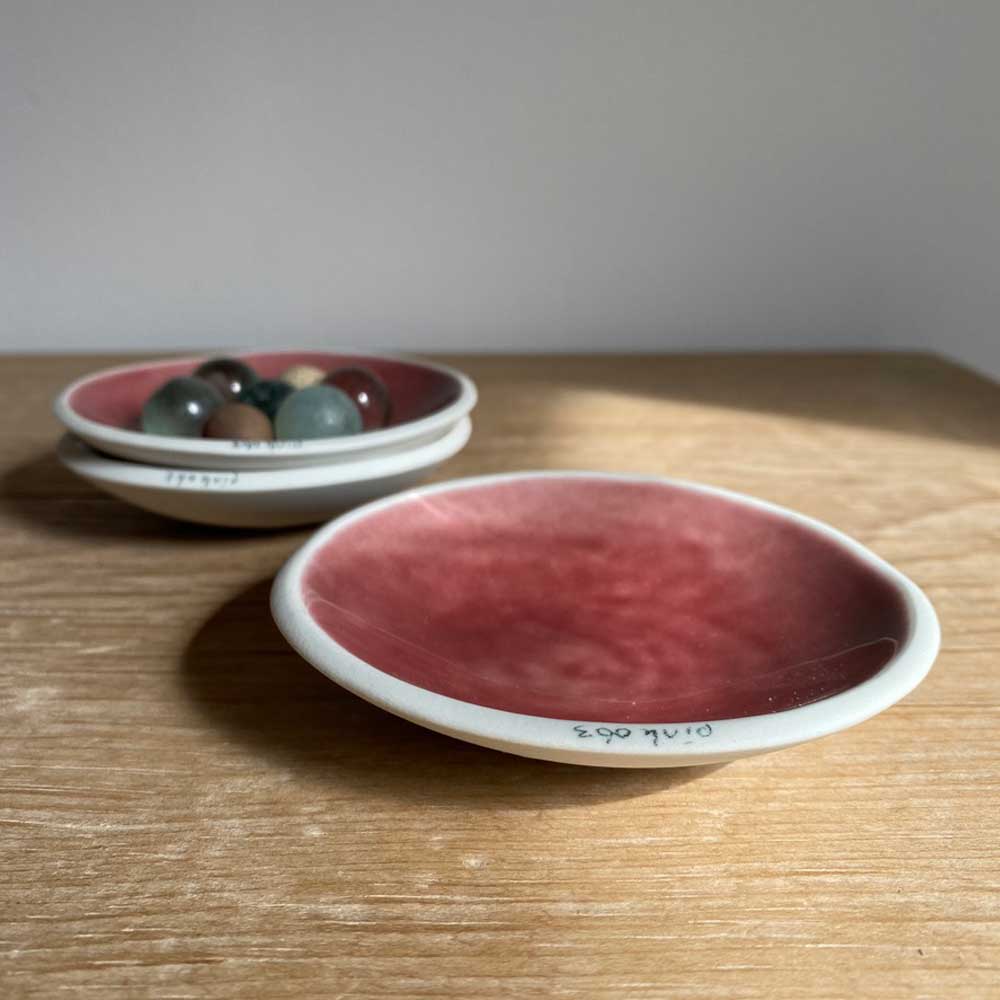 Small handmade ceramic glazed dish | Dark pink