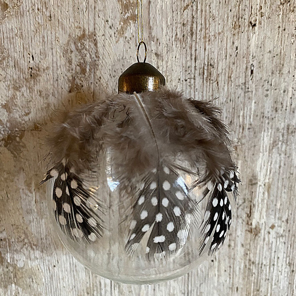 Glass Ball With Feather On Top 8cm