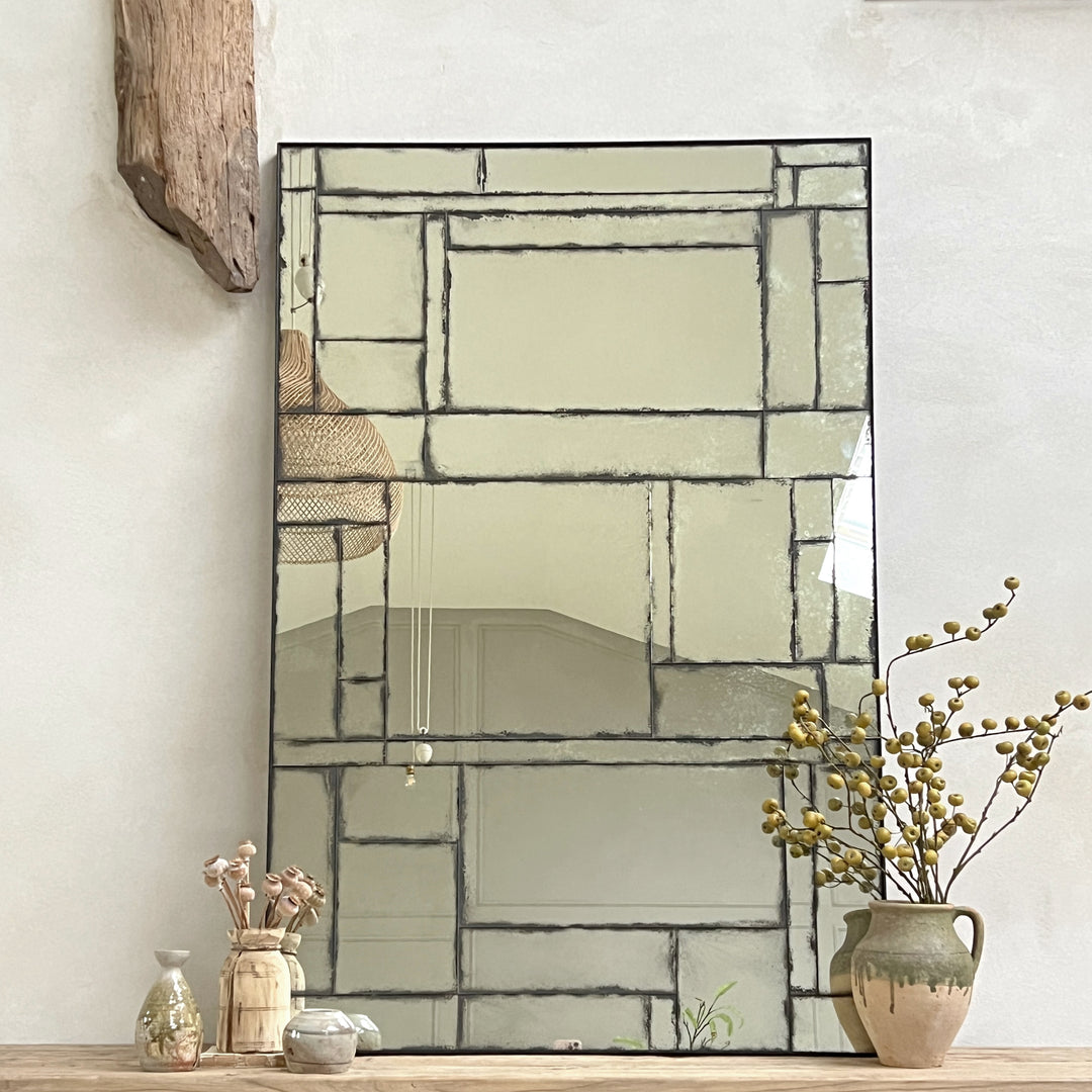 Foxed antiqued mirror patchwork 145x91cm | Cressida