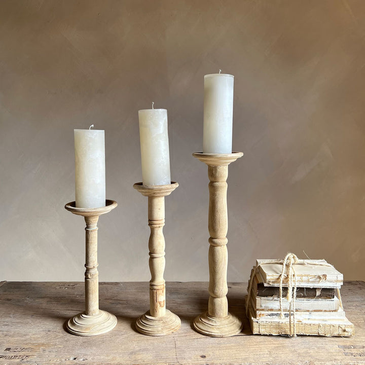 Vintage wooden candle holder L | 42-48cm