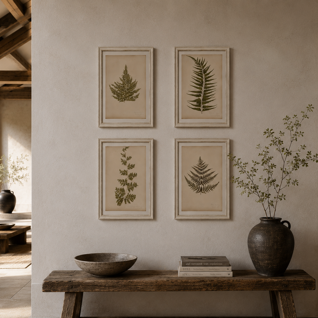 Antique Framed Fern Herbarium | Glass White Frame