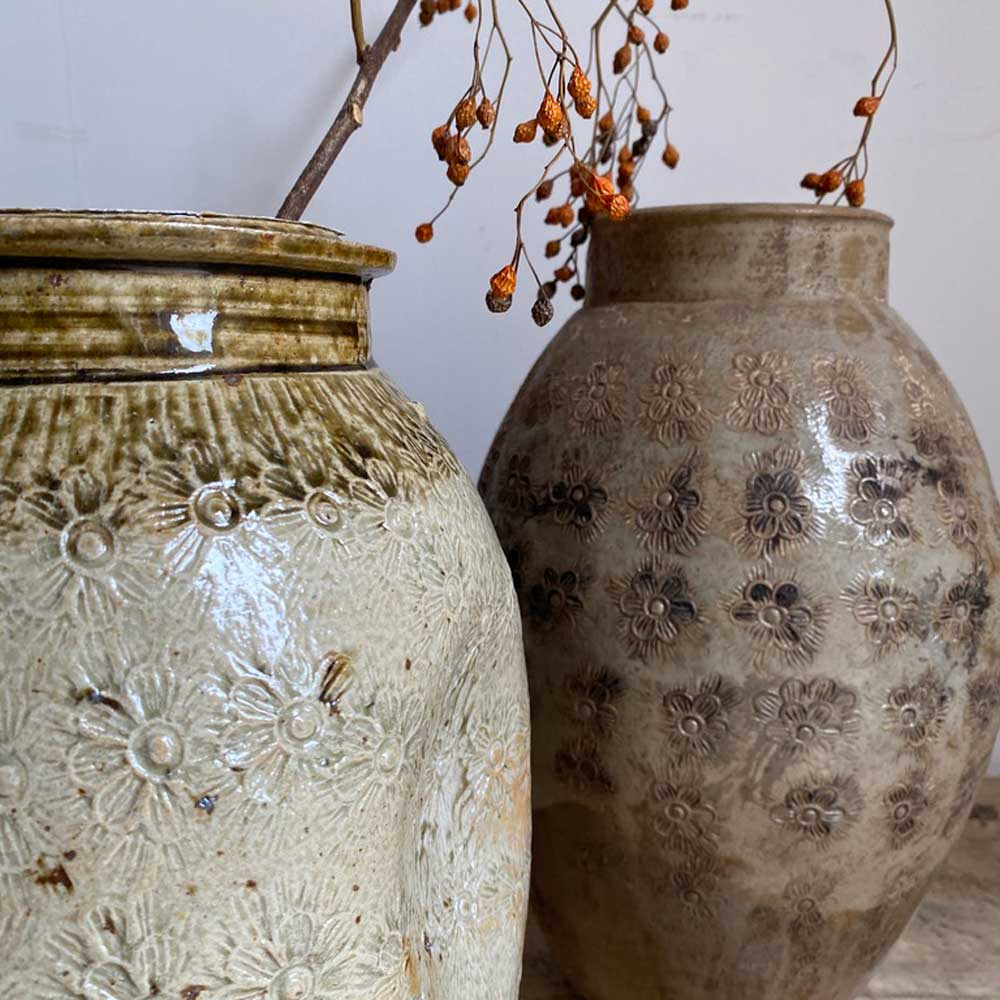Large Antique Floral Motif Oriental Preserve Pot