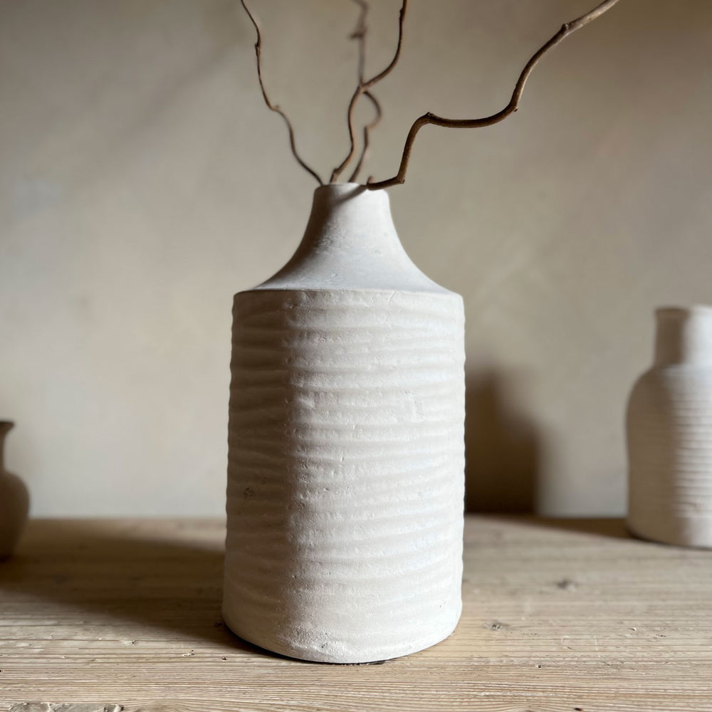 Stoneware Neutral vase | Tall Ribbed