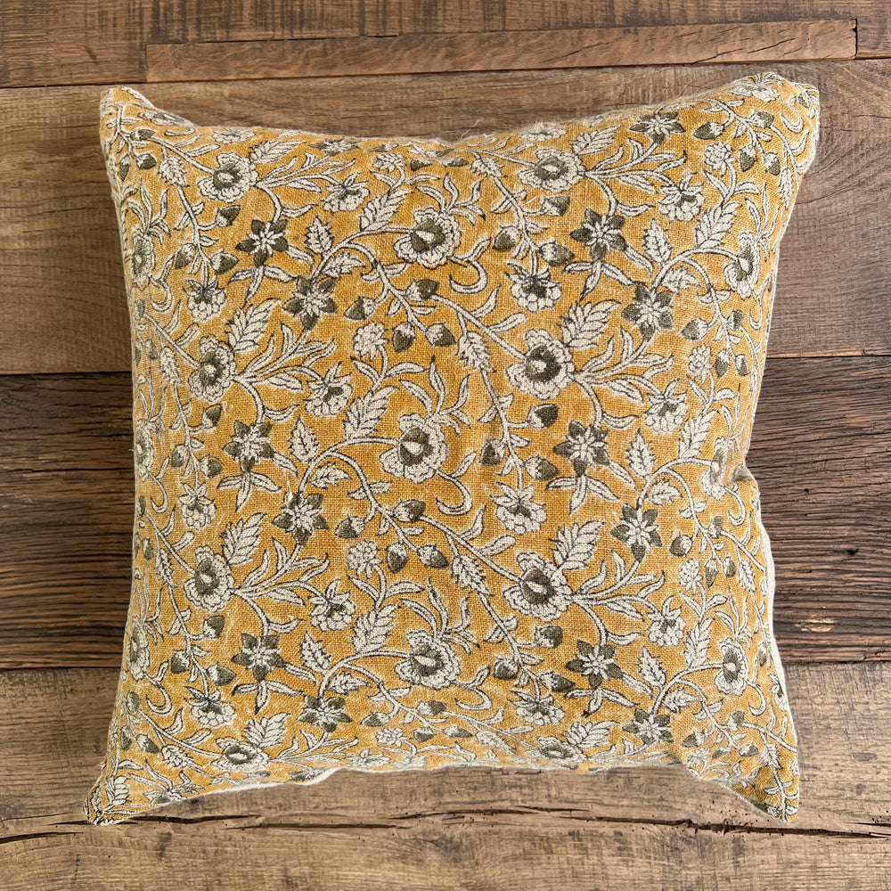 Linen floral cushion Yellow