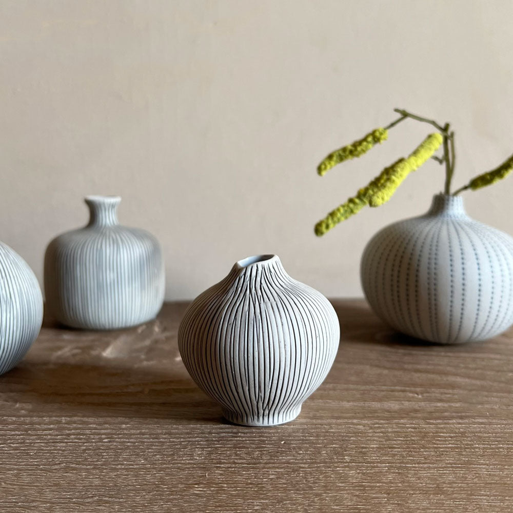 Handmade ceramic vase | Mini Grey Stripe