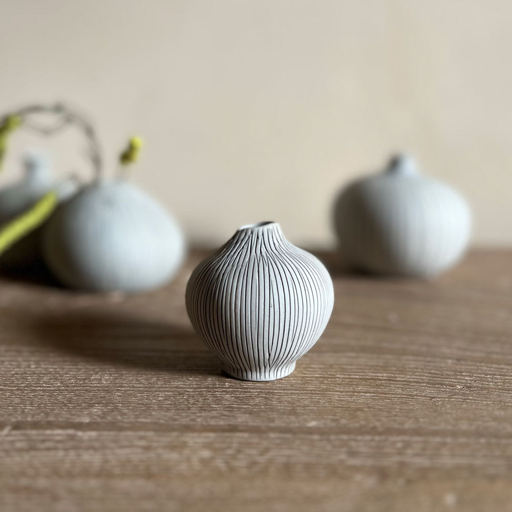Handmade ceramic vase | Mini Grey Stripe