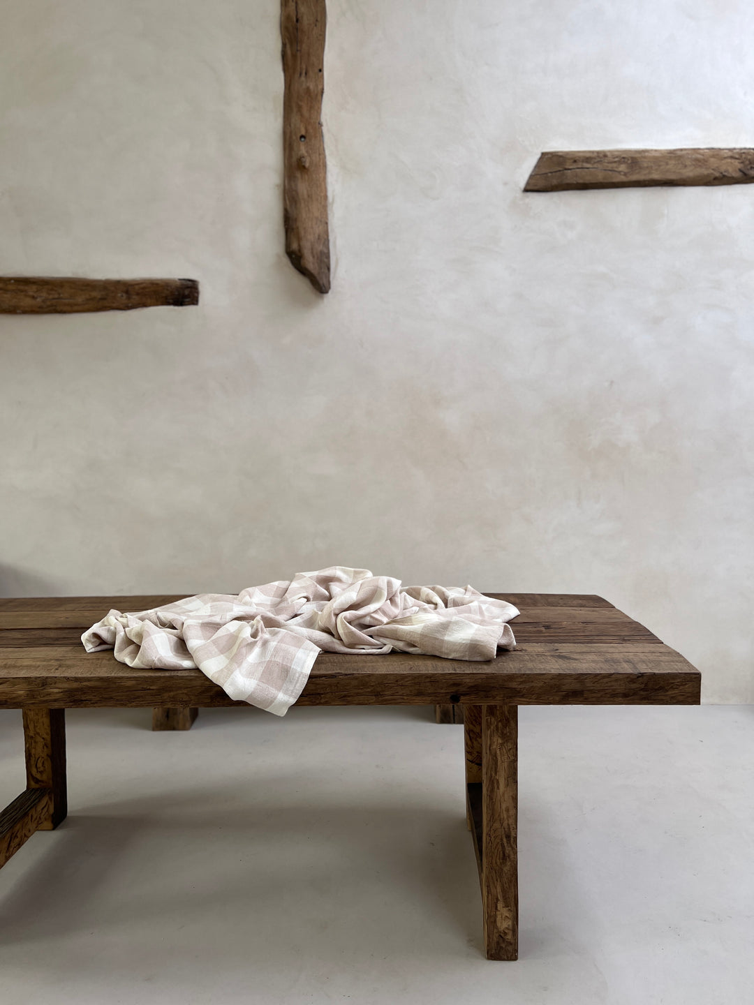 neutral checked linen table cloth