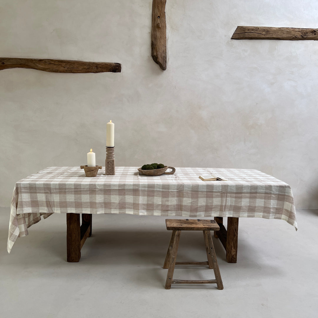 neutral checked linen table cloth4