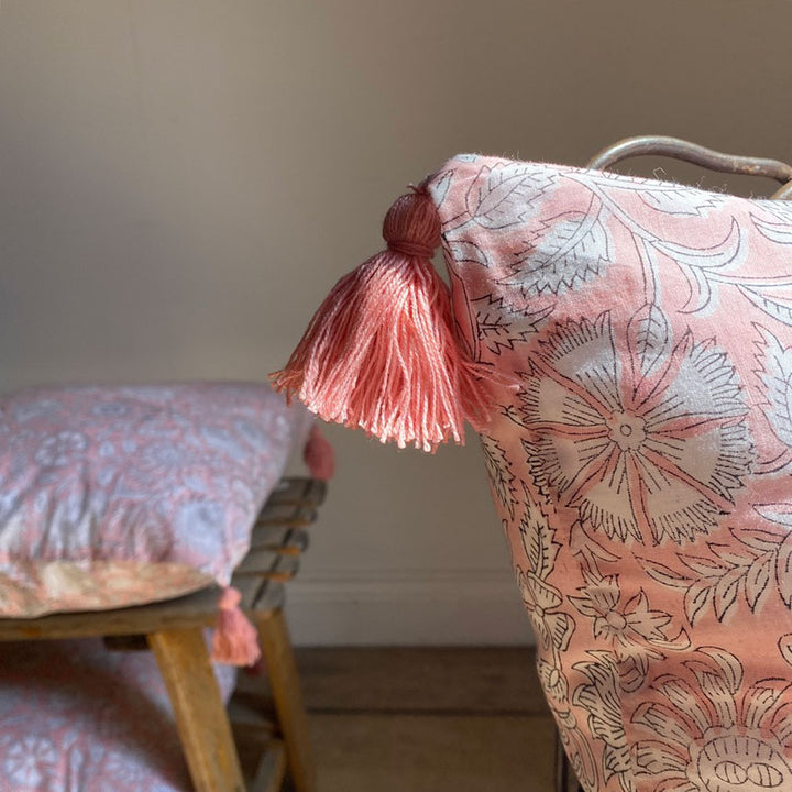 Floral Cotton Cushion Tassels | Pink